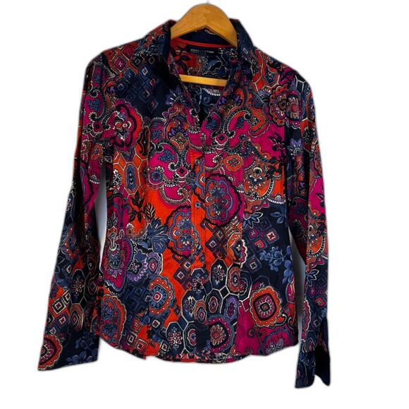 Jones New York 100% Cotton Dark Maximalist Print Button Down Shirt Size Small - Picture 1 of 8